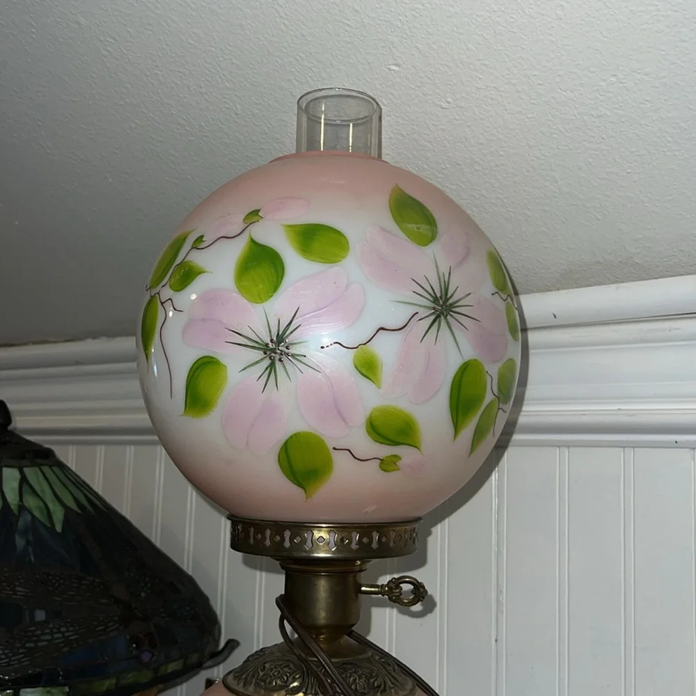 Vintage Hedco Double Globe Gone W/The Wind Electric Hurricane Lamp Floral 3 Way